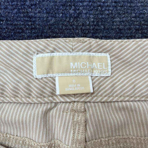 Michael Michael Kors Pants Womens 8 Beige Pinstripe Bootcut Zip Pocket Flap Back - Picture 2 of 7